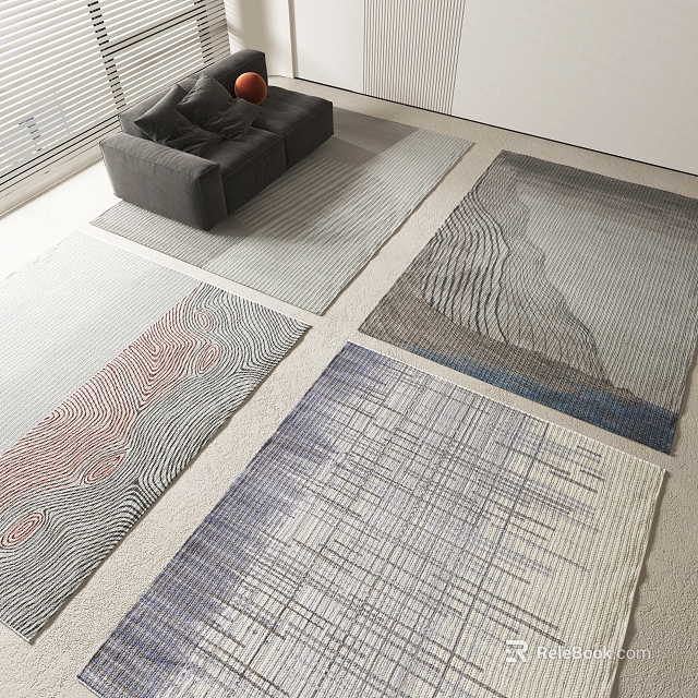 Modern Square Rugs With Geometric Wave Striped Patterns For Living Room Decor 3d model 