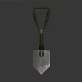 Shovel With Green Handle And Metal Blade On Dark Reflective Surface