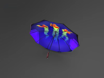 Vibrant Colorful Umbrella With Abstract Flame Patterns And Blue Purple Tones 3d model