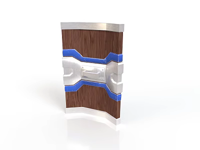 Modern Structural Component With Wooden Panel Silver Metal And Blue Accents 3d model