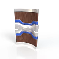 Modern Structural Component With Wooden Panel Silver Metal And Blue Accents