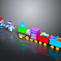 Colorful Toy Train With Elephant Toys And Colorful Carriages On Reflective Surface