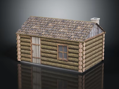 Traditional Log Cabin With Log Walls Shingle Roof Small Window And Chimney 3d model