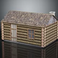 Traditional Log Cabin With Log Walls Shingle Roof Small Window And Chimney