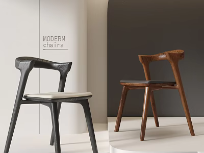 Modern Dining Chairs With Stylish Wooden Frame Black Finish And Ergonomic Design 3d model