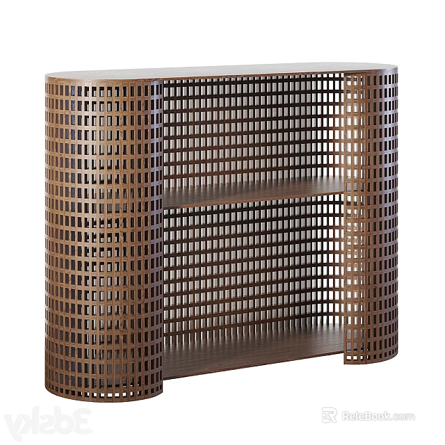 Modern Perforated Design Storage Shelving Unit With Brown Metal Frame And Multiple Open Layers 3d model 