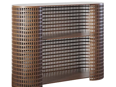 Modern Perforated Design Storage Shelving Unit With Brown Metal Frame And Multiple Open Layers 3d model