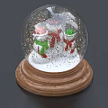 Festive Decorative Ornament Set With Snow Globe Snowmen Red Green Hats Scarves And Wooden Base