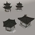 Traditional Chinese Pavilion Architectural Models With Various Roof Designs And Wooden Structures