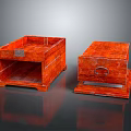 Decorative Ornament Set Red Wooden Carved Open Design And Drawer With Metal Handle