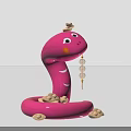 Pink Inflatable Snake Model With Eyes Blush White Stripes And Decorative Elements 3d model