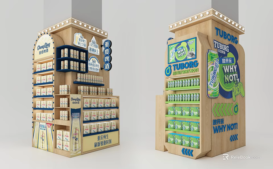 Supermarket Grocery Display With Wooden Shelves Stocked With Candy And TURBOS Why Not Products 3d model 
