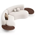 Modern Curved Sectional Sofa With Beige Upholstery Wooden Side Tables And Brown Pillows