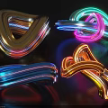 Modern Decorative Ornament Set With Vibrant Metallic Curved Designs And Colorful Twisted Shapes