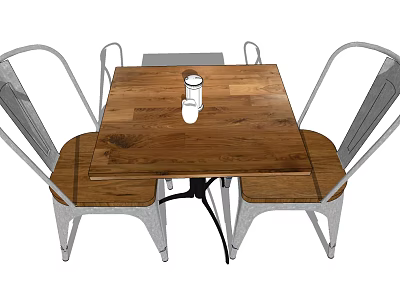 Modern Dining Table Set with Wooden Tabletop and Metal Frame Chairs 3d model