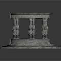 Cartoon Circular Stone Platform Scene With Curved Railings And Textured Columns