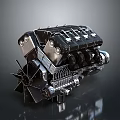 Detailed High Quality Automotive Engine With Cylinders Fan And Mechanical Components