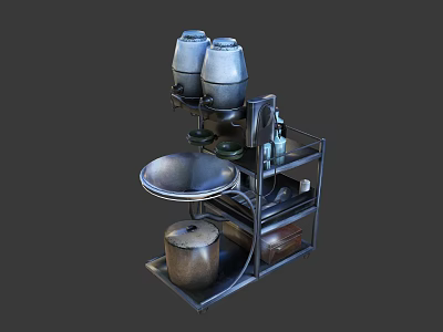 Modern Stainless Steel Medical Equipment Cart With Sterilization Jars Tray And Storage Cabinet 3d model