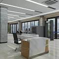 Spacious Service Hall Interior With Reception Desk Waiting Seats And Bright Lighting