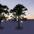 Arbor With Green Leaves In Daytime And String Lights At Night On Base Platform 3d model