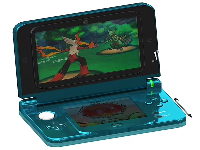 Blue Handheld Game Console With Game Characters Battle Scene On Screen 3d model