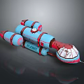 Vintage Sci Fi Model With Blue Red Cylindrical Parts E.C. 2077 Label And Cockpit Structure