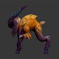 Fantasy Mythical Creature 3D Model With Purple Horns And Orange Fur Design