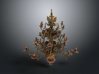 Vintage Metal Chandelier With Multiple Candle Holders And Eagle On Top 3d model