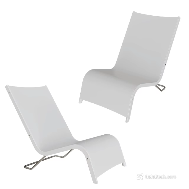 Modern White Lounge Chair With Sleek Curved Design And Metal Frame 3d model 