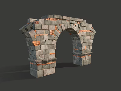 Ruined Stone Archway Constructed With Gray Stones And Red Brick Details 3d model