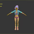 3D Game Character Design Featuring Blue Hair Purple Bikini Blue Jacket And Purple Boots