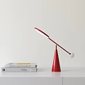 Red Desk Lamp With Cone Shaped Base Long Rectangular Light And White Ball Counterweight 3d model