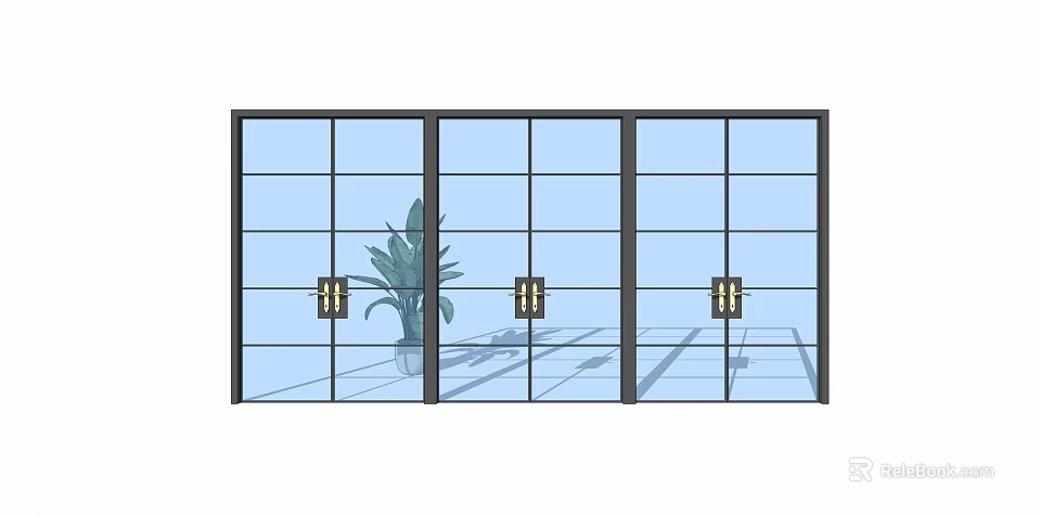 Sleek Double Glass Doors with Brass Handles and Metal Frames Interior Design 3d model 