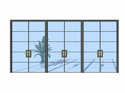 Sleek Double Glass Doors with Brass Handles and Metal Frames Interior Design 3d model