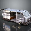 Silver Modified Van With Open Doors Interior Space And Gold Wheels