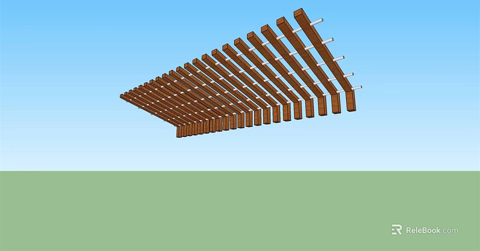 Wooden Outdoor Pergola With Parallel Slats And Open Structure Design 3d model