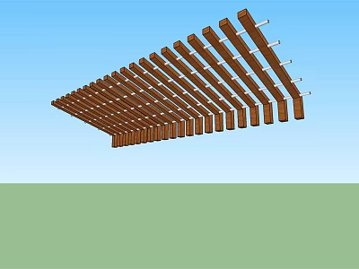 Wooden Outdoor Pergola With Parallel Slats And Open Structure Design 3d model