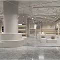 Modern Clothing Store Interior With Display Shelves Round Platforms And Track Lighting