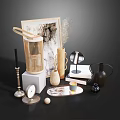 Elegant Decorative Ornament Set With Bamboo Lantern Picture Frame And Ceramic Vases