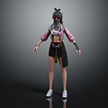 Kids Stylish Outfit With Pink Black Top Black Shorts White Shoes Headband And Arm Bands