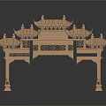 Traditional Chinese Wooden Archway With Multiple Curved Roofs And Carved Details