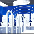 Space Theme Scene With Blue Silver Tower Structures Stars UFO Astronaut And Starry Background