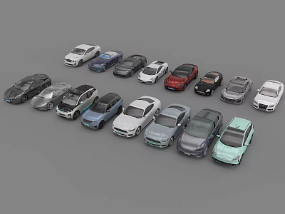 Assorted Colored Car Models Arranged In Row With Diverse Styles And Designs 3d model