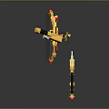 Decorative Medieval Weapons Collection Featuring Bow Shield Sword And Axe With Golden Accents