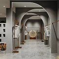 Modern Clothing Store Interior With Mannequin Clothing Racks Decorative Wall And Pendant Lights 3d model