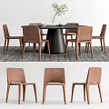 Modern Round Black Dining Table Set With Brown Chairs And Minimalist Design 3d model