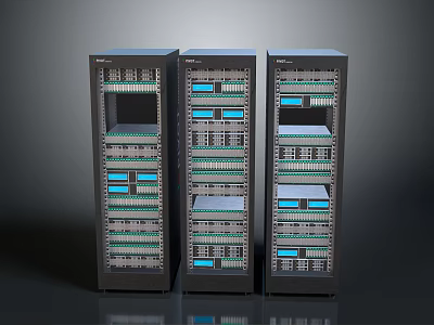 Modern Server Racks In Data Center With Networking Equipment And Components 3d model