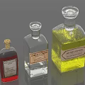 Assorted Glass Bottles With Different Sizes Colored Liquids And Labels Cherry Brandy Vanilla Extract