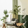 Leather Leisure Chair With Pillow Palm Plants Floor Lamp And Magazine Rack In Modern Interior