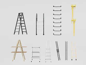 Modern Ladder Metal Folding Ladder Fire Ladder Triangle Ladder Low Ladder Public Equipment Escalator Wooden Ladder Combination 3d model